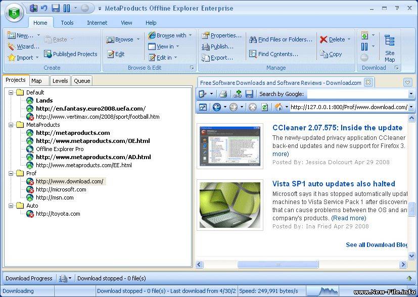 Offline Explorer Ent v.5.0 Rus - программа для скачивания сайтов и просмотра в оффлайне.
