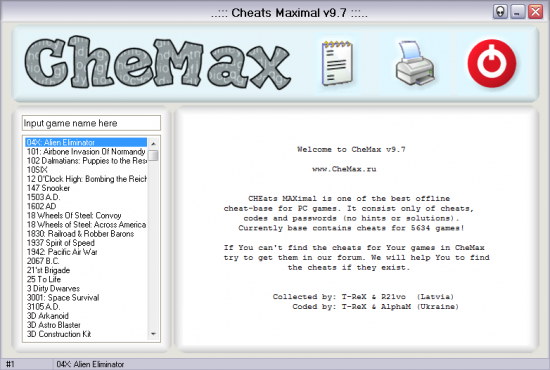 CheMax 10.2 - огромная база данных с кодами для игр.