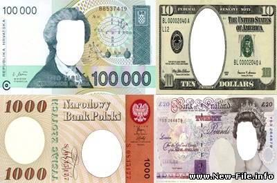 Шаблон для фотомонтажа:Своё изображение на деньги