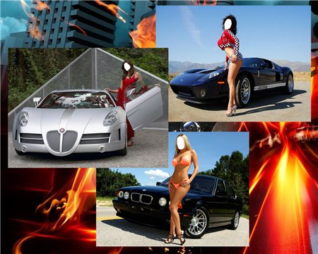 Шаблон для фотомонтажа - Девушки на фоне авто