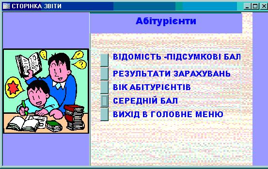 Курсовая работа по теме "Абитуриенты" созданая средствами СУБД Access