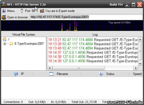 Http File Server 2.2e - Программа для расшаривания своих ресурсов на компьютере, для того чтобы любой мог их скачать через интернет